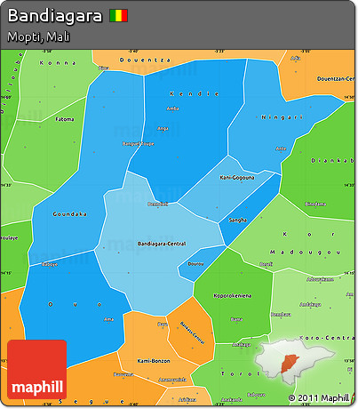 Political Shades Simple Map of Bandiagara