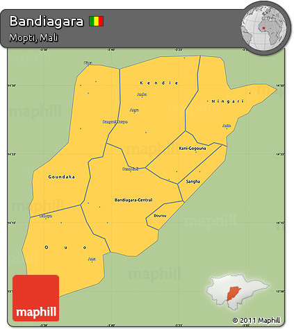 Savanna Style Simple Map of Bandiagara, single color outside