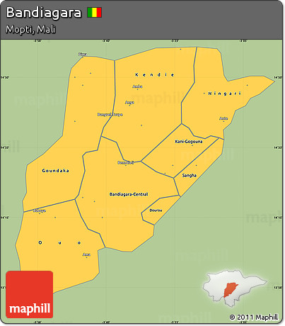 Savanna Style Simple Map of Bandiagara, single color outside