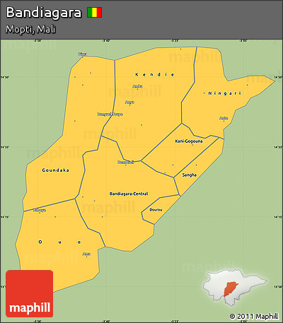 Savanna Style Simple Map of Bandiagara, single color outside