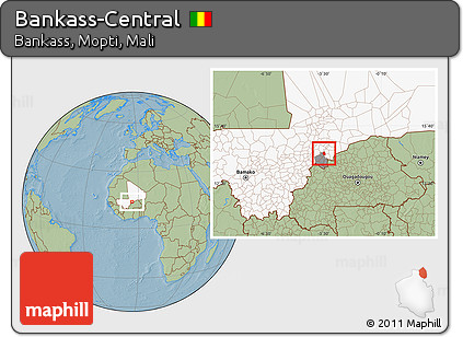 Savanna Style Location Map of Bankass-Central, highlighted country, highlighted parent region, hill shading