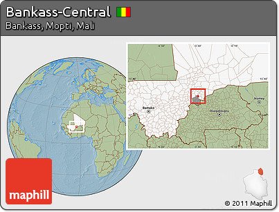 Savanna Style Location Map of Bankass-Central, highlighted country, highlighted parent region, hill shading