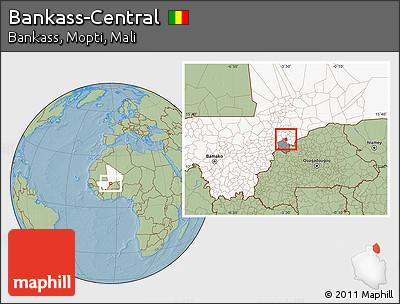 Savanna Style Location Map of Bankass-Central, highlighted country, highlighted parent region, hill shading