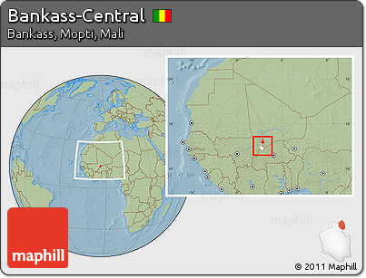 Savanna Style Location Map of Bankass-Central, highlighted parent region, within the entire country, hill shading