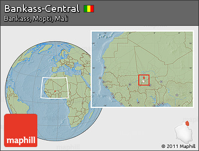 Savanna Style Location Map of Bankass-Central, highlighted parent region, within the entire country, hill shading