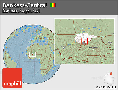 Savanna Style Location Map of Bankass-Central, highlighted parent region, highlighted grandparent region, hill shading