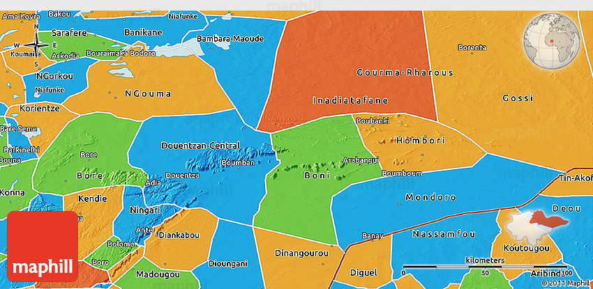 Political 3D Map of Douentza
