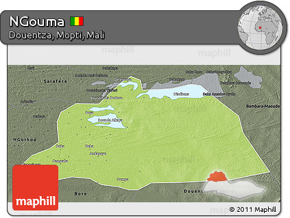 Physical 3D Map of NGouma, darken, semi-desaturated