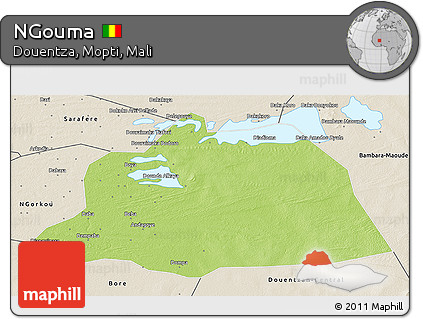 Physical 3D Map of NGouma, shaded relief outside