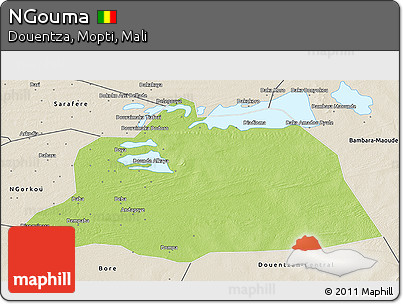 Physical 3D Map of NGouma, shaded relief outside