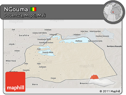 Shaded Relief 3D Map of NGouma, semi-desaturated