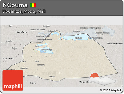 Shaded Relief 3D Map of NGouma, semi-desaturated