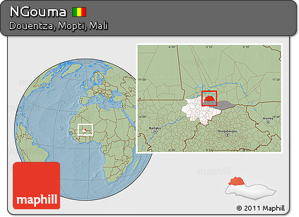 Savanna Style Location Map of NGouma, highlighted parent region, highlighted grandparent region, hill shading