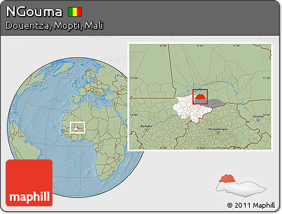 Savanna Style Location Map of NGouma, highlighted parent region, highlighted grandparent region, hill shading