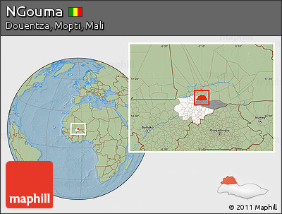 Savanna Style Location Map of NGouma, highlighted parent region, highlighted grandparent region, hill shading