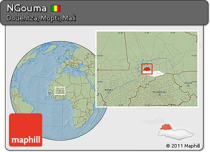 Savanna Style Location Map of NGouma, highlighted parent region, hill shading