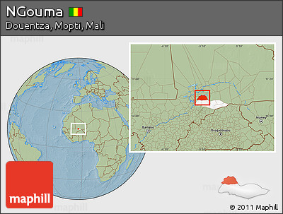 Savanna Style Location Map of NGouma, highlighted parent region, hill shading