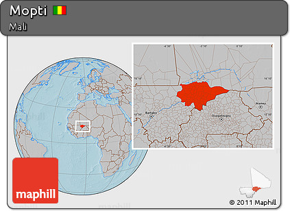 Gray Location Map of Mopti, hill shading