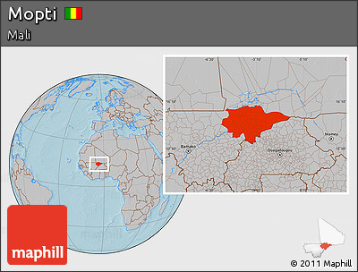 Gray Location Map of Mopti, hill shading