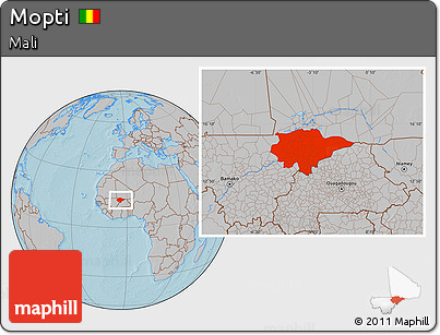 Gray Location Map of Mopti, hill shading