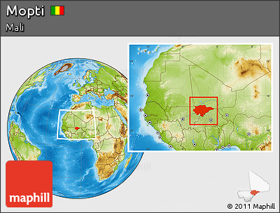 Physical Location Map of Mopti, within the entire country
