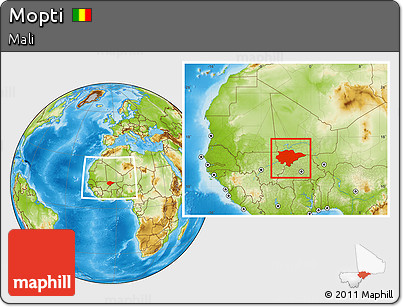 Physical Location Map of Mopti, within the entire country