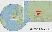 Savanna Style Location Map of Mopti, within the entire country, hill shading