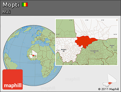 Savanna Style Location Map of Mopti, highlighted country
