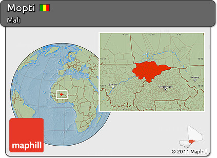 Savanna Style Location Map of Mopti, hill shading
