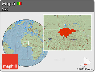 Savanna Style Location Map of Mopti, hill shading