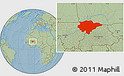 Savanna Style Location Map of Mopti, hill shading