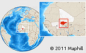 Shaded Relief Location Map of Mopti, highlighted country, within the entire country