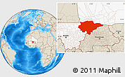 Shaded Relief Location Map of Mopti, highlighted country