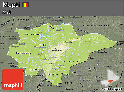 Physical Map of Mopti, darken, semi-desaturated