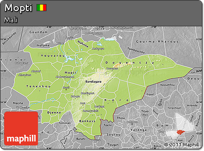 Physical Map of Mopti, desaturated