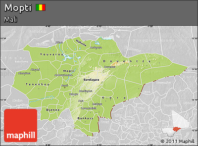 Physical Map of Mopti, lighten, desaturated