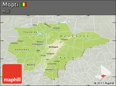 Physical Map of Mopti, lighten, semi-desaturated