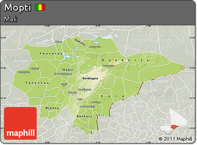 Physical Map of Mopti, lighten, semi-desaturated