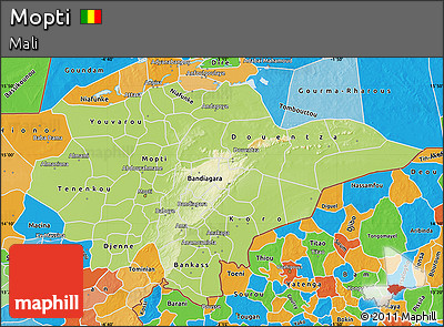 Physical Map of Mopti, political outside