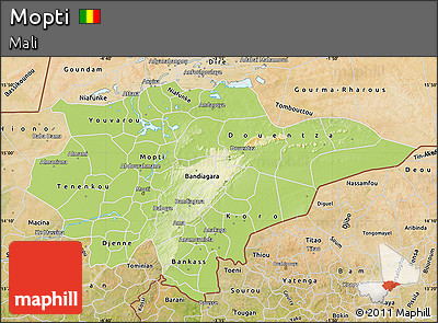 Physical Map of Mopti, satellite outside