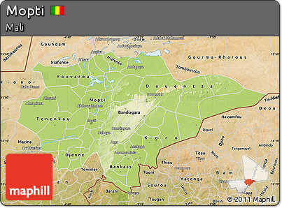 Physical Map of Mopti, satellite outside