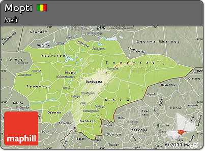 Physical Map of Mopti, semi-desaturated