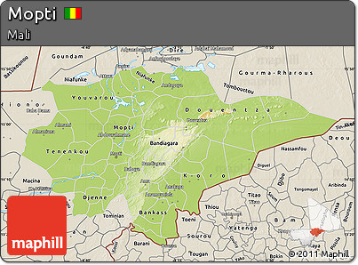Physical Map of Mopti, shaded relief outside