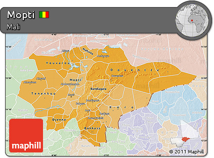 Political Shades Map of Mopti, lighten