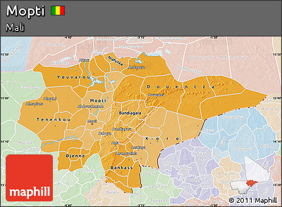 Political Shades Map of Mopti, lighten