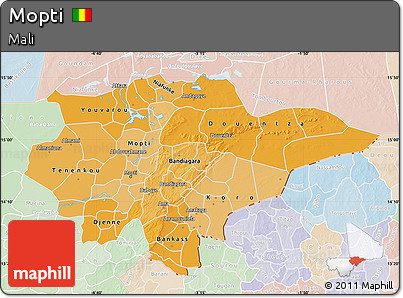 Political Shades Map of Mopti, lighten