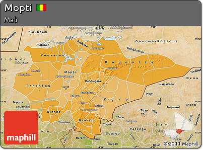 Political Shades Map of Mopti, satellite outside