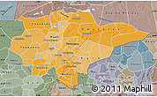 Political Shades Map of Mopti, semi-desaturated