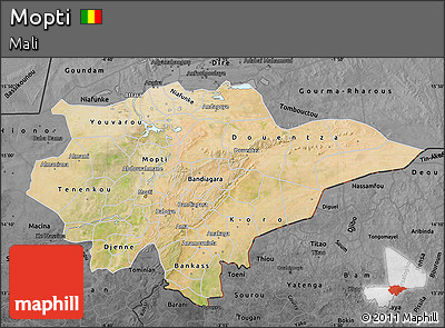 Satellite Map of Mopti, darken, desaturated