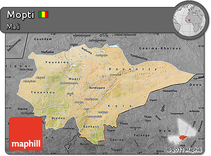 Satellite Map of Mopti, darken, desaturated